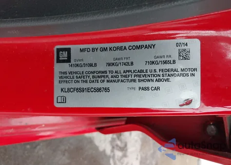 2014 Chevrolet Spark 2Lt Auto from USA, damaged, VIN KL8CF6S91EC586765